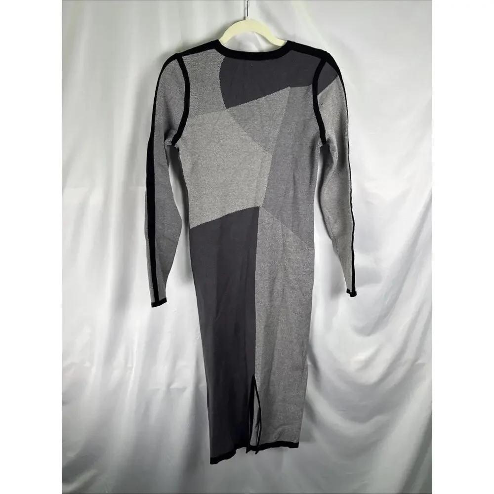 TOCCIN X RTR Grey Knit Midi Color Block Dress Size S with Small Hole